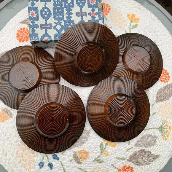 Vtg Japanese Tea Saucer Trinket Appetizer 5pc Set - Picture 6 of 9